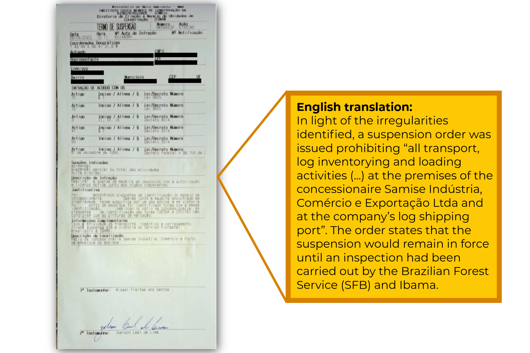 Timber transport permits issued by Samise for timber moved on 5 June 2023. It is unclear how Samise was able to issue these permits during the suspension