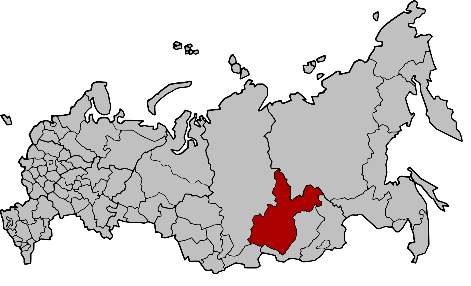 Irkutsk Oblast (red) in Russia. Image: Ezhiki / Wikimedia Commons (licensed under CC BY 2.5)