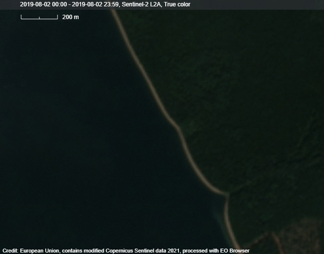 Satellite images taken from 2 to 15 August 2019 show trees were felled in protected forests within Vilis lease 91-1/9, by the Angara River, after the company lost an appeal against the regional arbitration court's ruling. Satellite imagery: European Space Agency (ESA) Copernicus Sentinel / via Sentinel Hub