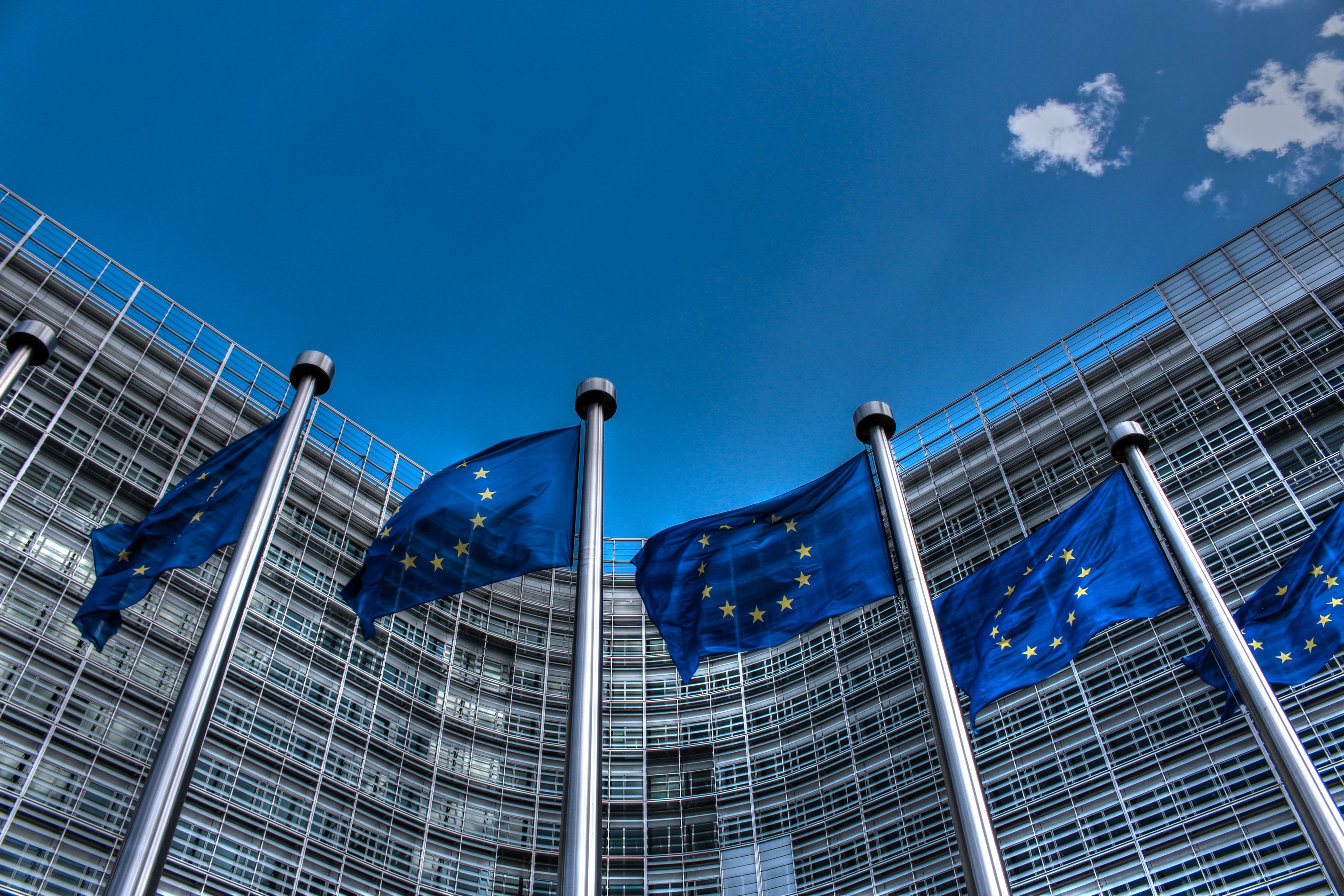 European Union flags in front of the Berlaymont Building, Brussels