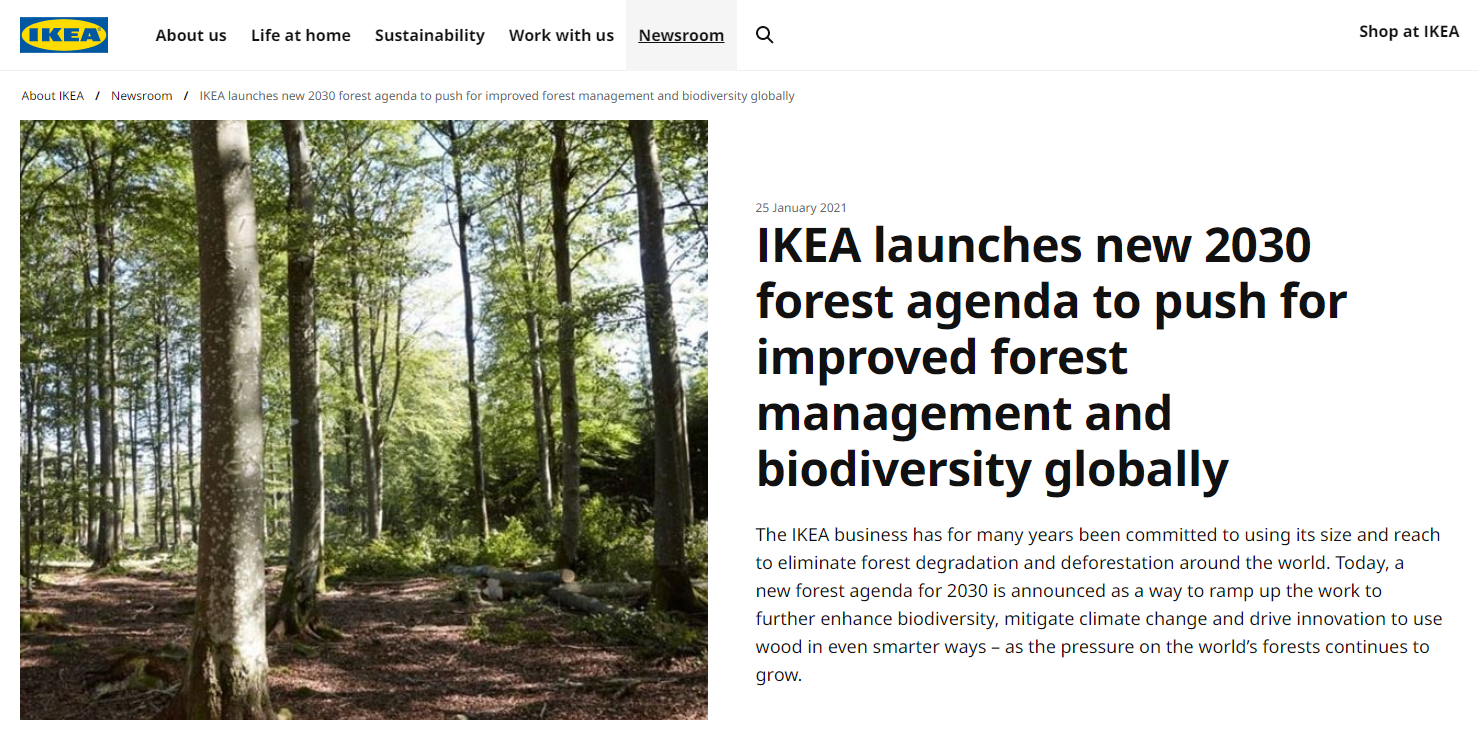 Ikea's '2030 Forest Agenda' was a tacit admission that FSC certification alone cannot ensure its wood consumption is sustainable. Source: Ikea